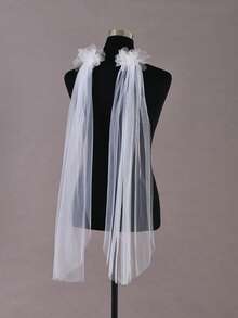 1 Pair Embroidered Ball Bridal Veil With Combs Elegant Woman Wedding Veil - Milky - View 3