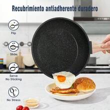 Trench Juego de utensilios de cocina antiadherentes de aluminio fundido de 16 piezas,Incluye sartén, olla, sartenes para desayuno/crepes y utensilios de silicona,apto para cocinas de gas e inducción, aptas para acampar al aire libre, picnic, viajes, un juego de ollas y sartenes antiadherentes, wok, apilables, herramientas de cocina - Negro - Ver 12