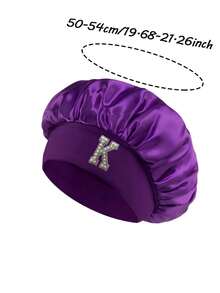 1 Pc A-Z Pearl Letter Hats Kids' Bonnet Hat Set Elastic Comfortable Headwear Sleeping Cap And Hairband Girls 3-8 Years Old - Purple - View 11