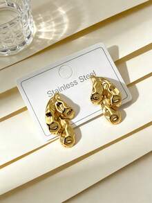 Stainless Steel Gold-Plated Ear Studs, Low Allergenic, Nickel-Free, Teardrop Ear Studs, Thick Gold Lady's Ear Studs, Fashion Declaration Geometric Texture Lightweight Anti-Allergy Ear Studs, Retro Jewelry Dance Party Gifts, Lady's Ear Studs, Fashionable Heavy And Unique Pendant Ear Studs, Lady's Gold Earring Set, Exquisite Gold-Plated Pendant Ear Studs, Anti-Allergy Ear Studs, Fashion Jewelry, Lady's Gifts, Party Gifts - Multicolor - View 4