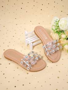 1 Paar Mädchen Transparente Sandalen mit bunten Strass Verzierungen, flach rutschfest geeignet für tägliches Tragen und Sommerfeste - Transparent - Übersicht 1