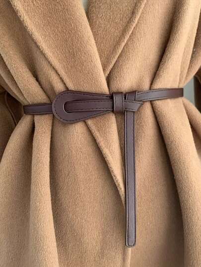 This Versatile Women'S Fashion Accessory Features A Knotted Thin Belt With No Buckle. It'S Suitable For Dresses, Pants, Coats, Sweaters, And Blazers, Perfect For Casual Wear. The High-End Design Makes It A Stylish And Versatile Pu Leather Belt For Both Everyday Commutes And Formal Events. It Has A Faux Leather Finish.