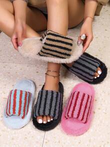 Pantufas femininas cruzadas com biqueira aberta, confortáveis para uso interno e externo, antiderrapantes, ideais para casais, com design moderno. - Caqui - Ver 3