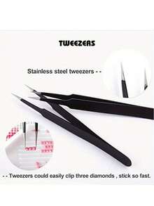 1 PC Precision Black Tweezers - Straight Tweezers Stainless Steel Tools - Multicolor - View 2