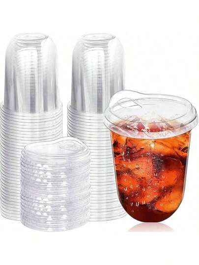 20Pack 16 Oz Iced Coffee Cups With Lids,Clear Plastic Cups With Strawless Sip Lids,Round Bottom To Go Cup For Iced Coffee Juice Smoothie Cold Beverage