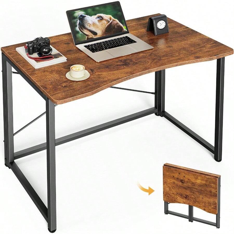 Folding Desk For Small Spaces, 31.5 Inch Foldable Computer Table, For Home Office, Study, Bedroom, Dorm, Space Saving, Small Writing Work Office Computer Desk, Easy To Fold, Rustic Brown - Rustic Brown - 查看 1