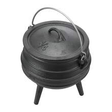 LIVINGANDHOME Cast Iron Cauldron With Lid For Outdoor Camping - Black - View 9