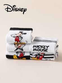 1/5 Pairs Authentic Disney Men's Socks With Cute Mickey Family Embroidery, Spring/Summer Style, Black And White Character Cartoon Embroidered Mid-Calf Socks, Novelty Fun Socks For Men And Women, Suitable For Any Occasion, High-Quality Gift Socks - Multicolor - View 3