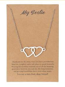 1件不锈钢双心吊坠项链，适合送礼和日常佩戴。 - 銀色 - 查看 4