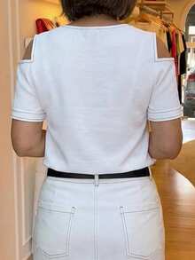 Women White Off Shoulder Short Sleeve V Neck Non Stretch Tops With Clean Stitch Casual Dressy Blouses For Office Daily Work Date Wear(JH25174) Summer - White - View 2