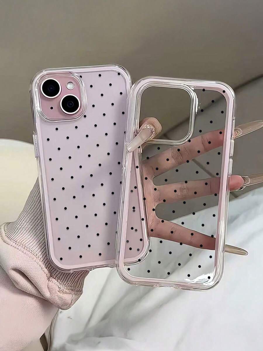 Polka Dot Cute Minimalist Black Polka Dot Phone Case, Compatible With Iphone 17 Pro Max, 17 Pro, 17 Air, 17, 16, 15, 14, 13, 12, 11 Pro Max Plus, Soft Protective Back Cover, Gift For Girls - Pink - View 1