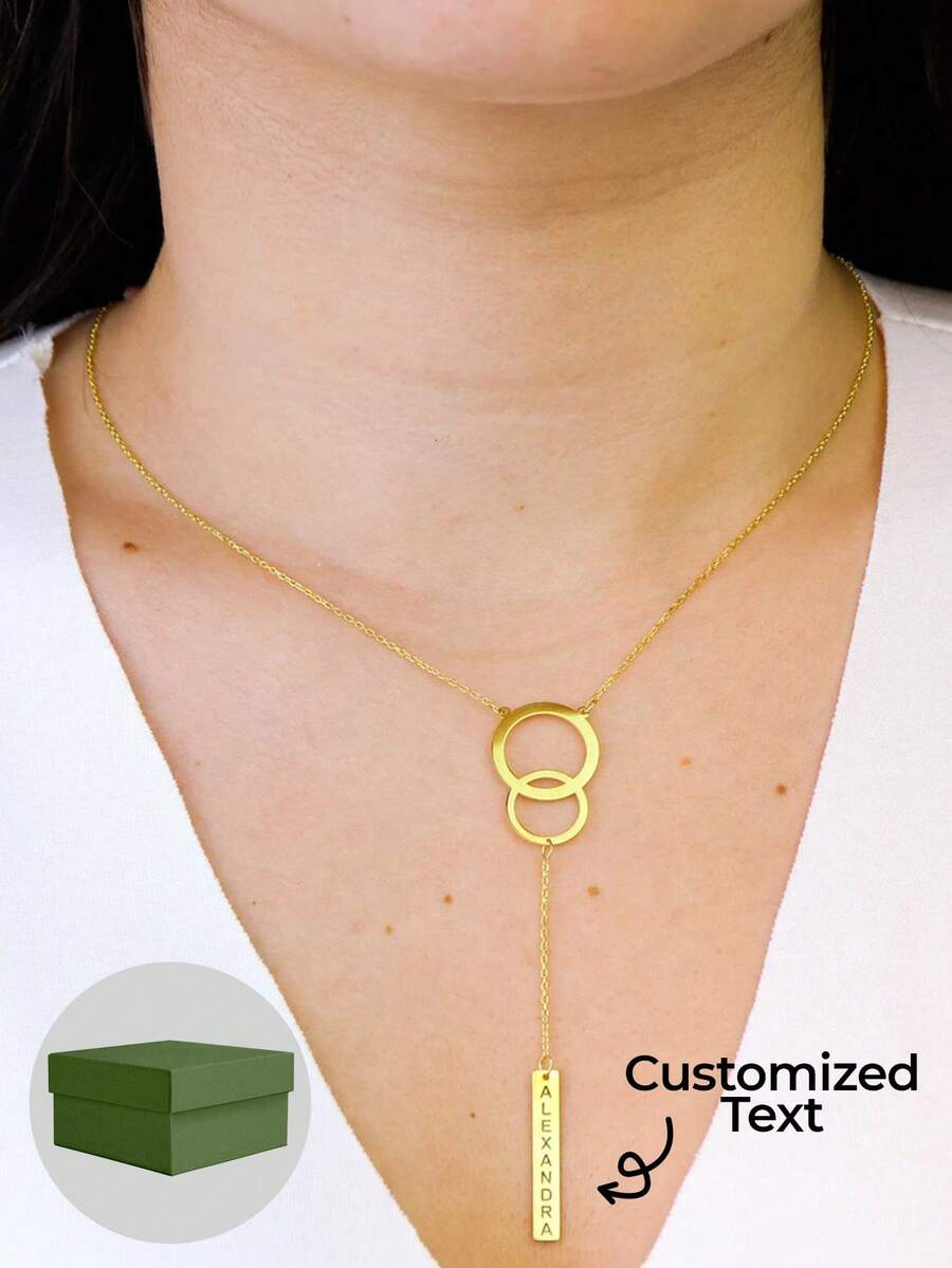 Pave Name Lariat Necklace: Sterling Silver Vertical Necklace, Y-Shaped Chain, Zirconia Lettering, Personalized Custom Jewelry Necklace. - Double-loop Style - View 1