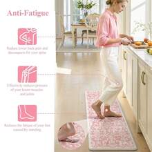 LEEVAN Pink Kitchen Mat Sets Of 2, Vintage Distressed Anti Fatigue Memory Foam Kitchen Floor Mat For Laundry,Non Slip Cushioned Standing Mat For Home, Office, Desk,Sink(17''x29''+17''x47'') - Pink - View 4