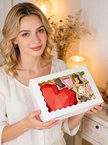 10/5个/1个带窗口面包盒，尺寸为12 x 8 x 2.5英寸，大号白色饼干盒，自动弹出式糖果盒，适用于派、蛋糕、松饼、甜甜圈和糕点，适合派对、节日、婚礼、生日等场合。 - 白色 - 查看 2