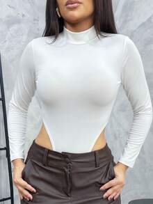 Bodysuit With Long Sleeves, High Neck, And Sleeves - Basic Winter Style - White - View 2