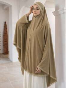 1 chiếc áo Abaya nữ, màu trơn, chất liệu mềm mại, cỡ lớn, che cằm, khăn trùm đầu cầu nguyện, có tay áo. - màu đặc - Xem 14