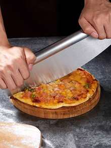 1pc Stainless Steel Half-Moon Pizza Cutter, Crescent Bread Slicer, Toast & Pizza Tool - Silver - View 5