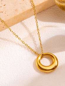VJS 1pc Lightweight Minimalist Gold Ring Necklace, Suitable For Party And Daily Wear - Yellow Gold - View 4