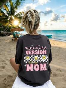 Tween Girl Funny "MINIATURE VERSION OF MY MOM" Cartoon Print T-Shirt, Suitable For Girls' Daily Wear, Mother-Daughter Matching And Special Occasions, Cute And Fashion Top For Girls In Summer - Dark Grey - View 6