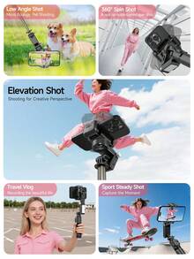 AXNEN AI Smart Handheld Gimbal Stabilizer - Auto Face Tracking, Foldable 360° Rotating Selfie Stick & Tripod With Multi-Color Temperature Fill Light, Bluetooth Detachable Remote - Compatible With Android & IOS, Perfect For Live Streaming, Meetings, Selfies, Photography & Video Recording - Multicolor - View 8