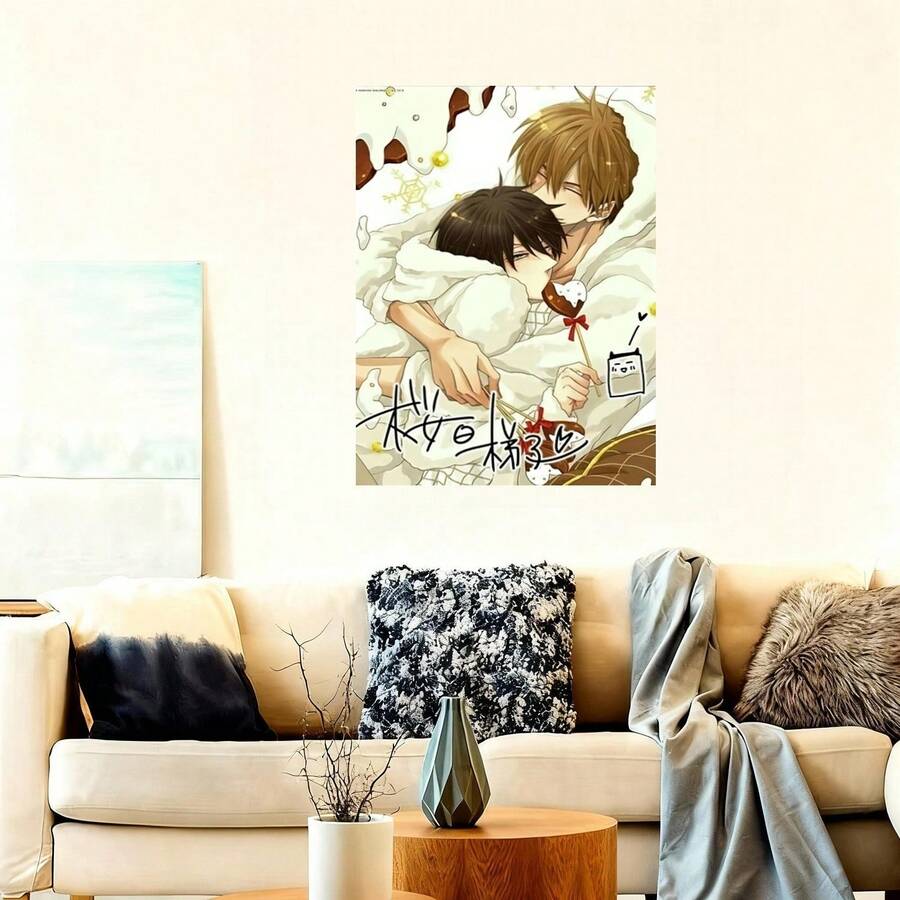 Framed 1pc Romantic Anime Couple Painting - Vintage Anime Art Black Frame Sweet Love Wall Picture, Cute Anime Wall Decor For Bedroom,, Christmas & Valentine's Gift For, Nostalgic Anime Artwork For Or Office Decoration - Framed - 查看 1