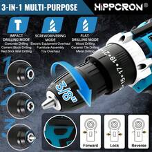 HIPPCRON 21V Cordless Impact Drill Set, 50N.M Torque, 25+3 Torque Settings, 3/8" Keyless Chuck, LED Light, Fast Charging Battery + 24 Accessories - Black - View 3