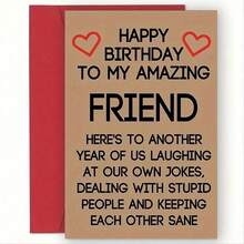 1pc Best Friend Birthday Card, Humorous Greeting Card For Friend's Birthday, Friendship Card, Best Friend Birthday Gift,Christmas - Red - View 8