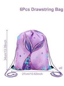 6个美人鱼抽绳袋，可作背包、收纳袋、礼品袋、户外背包、美人鱼主题派对礼品、一周岁生日派对用品、婴儿派对装饰、婴儿派对礼物、海洋主题派对用品、性别揭晓派对用品、旅行、健身、新娘送礼会礼品、生日礼物 - 美人魚 - 查看 5