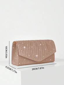 REMANLAND 迷你亮片链条褶皱方形晚宴手拿包/手提包，完美搭配女士舞会礼服、舞厅配饰、亮片连衣裙、闪亮连衣裙、优雅正式礼服、优雅舞厅包，也适合伴娘，适用于婚礼招待会、派对、婚礼、舞会、盛会和其他场合。 - 香檳色 - 查看 4