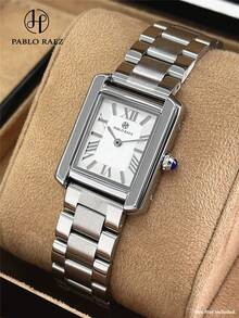 Pablo Raez 1pc Pablo Classic Women's Watch Rectangular Vintage Arabic Style Luxury Ladies Dress Watch Stainless Steel Solid Heavy Bracelet Top Brand New Original Charming Fashion Quartz Retro Watch Business Fantasy Women's Wristwatch White Dial Real Bar Roman Numeral Display Teacher Gift Clock Suitable For Girls And Teenage Students Graduation Wedding Gift - one-size - View 2
