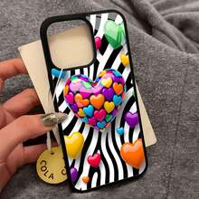 Estuche para teléfono con patrón de corazones de colores compatible con teléfonos   17  16 Pro Max  15 Pro Max  13 y  12 Hecho de material de TPU, brinda protección contra golpes y caídas Es un gran regalo para familiares, amigos, amantes, novios y novias - Negro - Ver 6
