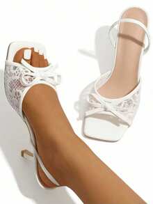Women's Fashion Minimalist White High Heels, Bow Decor, Suitable For Outdoor, Party, Vacation - White - View 4