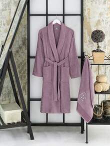 2 Pieces 100% Cotton Unisex Bathrobe Set, Terry Cloth Sauna Robe And Head Towel 50*85 Cm - Rusty Rose - View 6