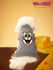 TOM & JERRY X PETSIN 1件刺绣蓝色猫咪宠物猫狗通用灰色带防滑扣毛绒保暖舒适无袖防滑外套 - 灰色 - 查看 3