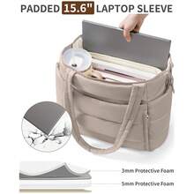 Bagstellar Puffer Tote Bag For Women, Lightweight Puffy Work Handbag Teacher Nurse Quilted Shoulder Bag For Schoolsss Travel Gym | Cloud Bag W/ Zipper, Daily College Bags, 15.6\ Computer Bag, Clinical Nursing Bag, 40 OZ Tumbler Holder, Ideal Gift For Women-3539 - 麥片 - 查看 9