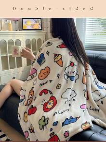 Printed Flannel Blanket, Soft Lightweight All Season Air Conditioner Blanket, Portable Warm Cover Blanket For Student Dormitory Bedroom Sofa Decor - Multicolor - View 5