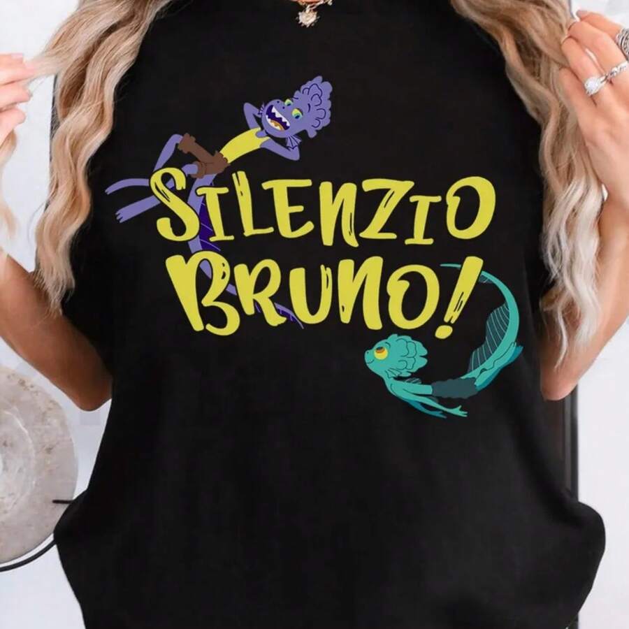 Luca Silenzio Bruno! Characters Swimming T-Shirt, Disneyland Family Matching Shirt, Magic Kingdom Tee, WDW Epcot Theme Park1 - Black - View 1