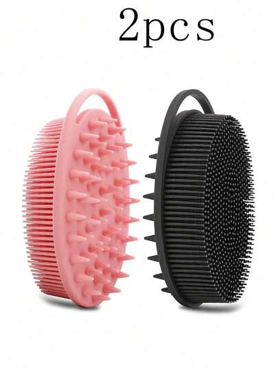 2pcs Silicone Body Cleaning Brush Set, Double-Sided Loofah Shower Brush And Scalp Massager Shampoo Brush, Suitable For Sensitive Skin Of Children, Women And Men (Black And Pink)