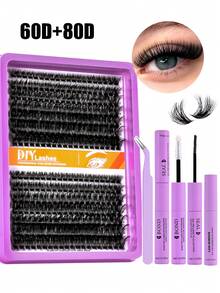 280/210/182 D-Shaped Curled Cluster Shaped False Eyelashes Large Capacity Set, Comes With A Beginner Friendly False Eyelash Tutorial, Thick And Fluffy DIY Segmented False Eyelashes, Including Adhesive And Sealing Agent, Tweezers, Glue Remover, Enlarged Double Eye False Eyelashes, Lightweight And Reusable - Black - View 15