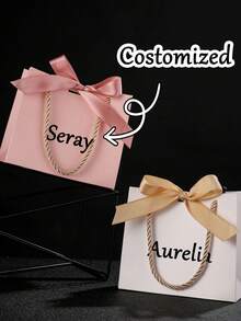 1pc Customized Text & Bow Decor Gift Bag, Holiday Party Small Paper Gift Bag Suitable For Candy Snacks, DIY Party Foldable Small Gift Bag, Elegant Candy Box, Multifunctional, Decorative, Reusable, Exquisite, Fashionable, High Quality, Multi-Color, Modern, Customized, Personalized, Unique, Ideal Gift For Men - Multicolor - View 6