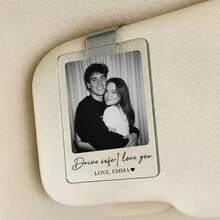 Personalisierte Foto Auto Sonnenblende Clip, ein Geschenk für ihn, individuelles Paar-Foto, wünsche ihm eine gute Fahrt, Valentinstag Geschenk für Freund oder Ehemann (7cm*5cm) - Verschiedenfarbig - Übersicht 4