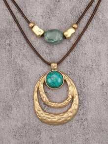 1件时尚不对称椭圆形合金绿松石吊坠项链，简约优雅串珠颈链，适合女性佩戴，可作为音乐节/生日/母亲节/女友礼物或节日礼物。 - 棕色臘繩 - 查看 15