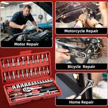 46PCS Small Drive Socket Ratchet Wrench Screwdriver Set, 1/4 Inch Metric Socket And Ratchet Wrench Set With Extension Bar, Upgrade Compact Tool Set For Car - Red - View 7