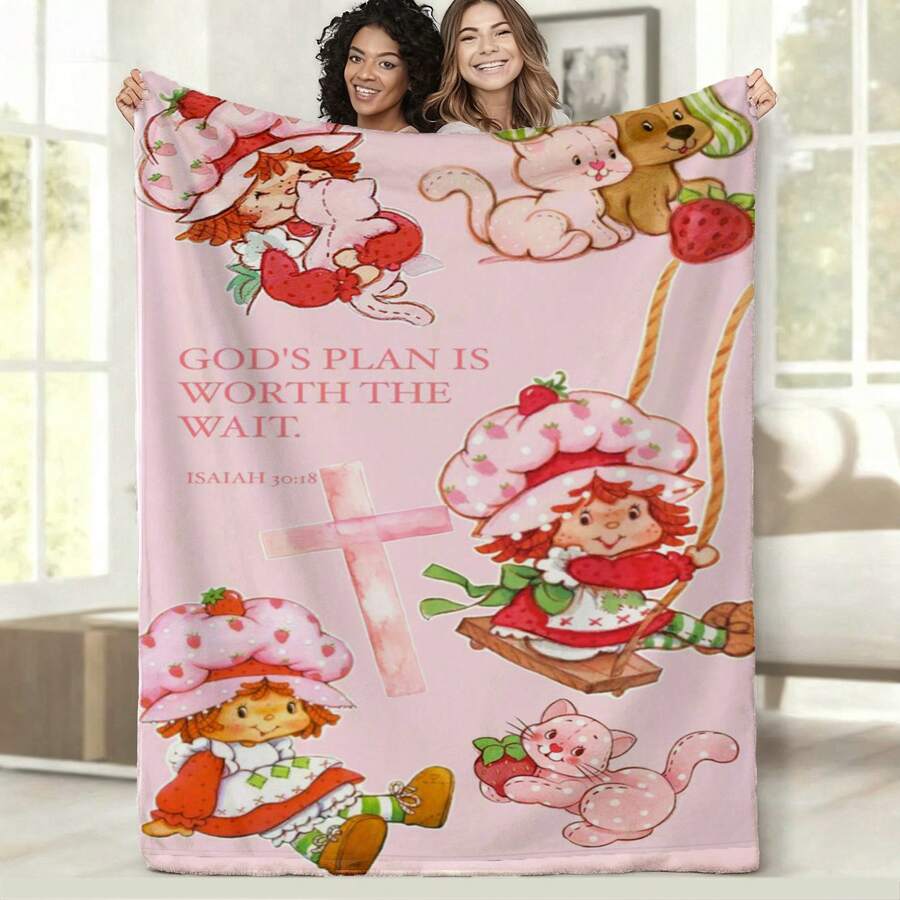 S-Strawberry Pink Shortcake Throw Blanket – Fluffy Plaid Picnic & Camping Blanket, Soft & Cozy Portable Sofa Decor, Downy King Lid Blanket For All-Season Comfort - 照片-24 - 查看 1