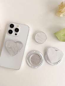 1. 极简磁吸创意珍珠亮片手机推拉支架，心形圆形伸缩便携式桌面支架 - 銀色閃粉羽紗款 - 查看 4