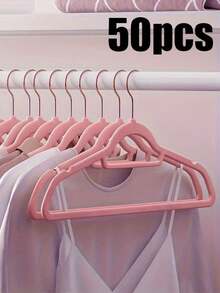 50pcs Flocked, Non-Slip, Traceless 3-In-1 Clothes Hanger, High-End Wardrobe Organizer Flocked Clothes Hanger, Special Non-Slip Hanger For Lightweight Fabrics, High-End Clothing Store Flocked Display Hanger, Wardrobe Organizer Hanger, High-End Wardrobe-Specific Hanger, Solves The Problem Of Clothes Bunching Up On The Shoulders Wardrobe Organizer Set - 50pcs粉紅色衣架 - 查看 8