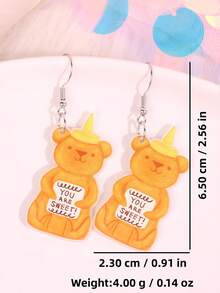 1 Đôi bông tai acrylic dễ thương và ngộ nghĩnh hình gấu và hũ mật ong với dòng chữ "Bạn thật ngọt ngào", món quà trang sức đa năng phù hợp cho phụ nữ và bé gái, thích hợp đeo hàng ngày/ngày lễ/tiệc tùng. - Nhiều màu - Xem 5