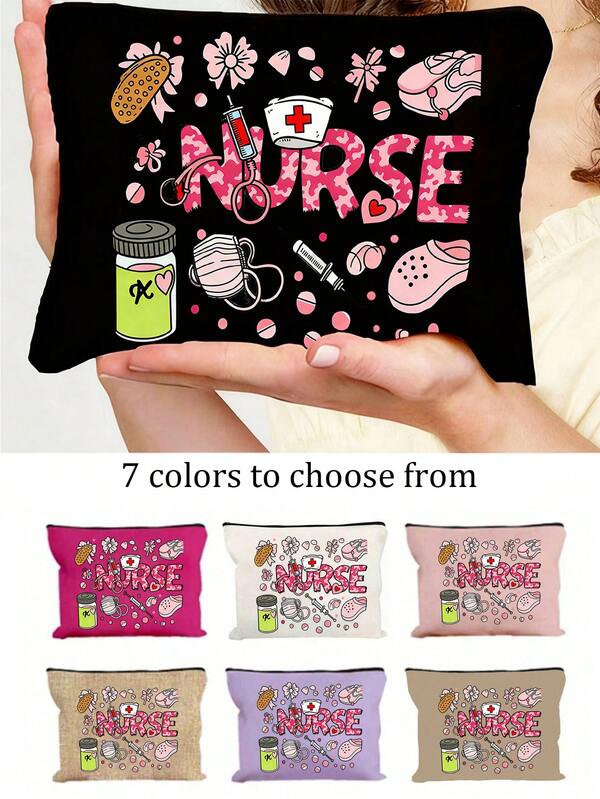 Nurse Themed Cosmetic Bag, Medical Print Makeup Pouch With Zipper, Versatile As Cosmetic Organizer, Toiletry Bag, Ideal For Storing Cosmetics, Skincare Products, Medical Supplies & Daily Essentials, Adding A Whimsical Appreciation Touch To Nurses' Outfits, Suitable For Nurses, Nursing Students, Medical Workers, Gift Givers, Perfect For Nurse Appreciation Week, Graduation Gifts, Workdays, Travel & Daily Use
