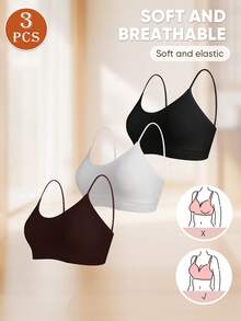 MEIYATING 3件装细肩带吊带背心，带衬垫文胸，一次性文胸内衣，女士日常通勤 - 彩色 - 查看 3