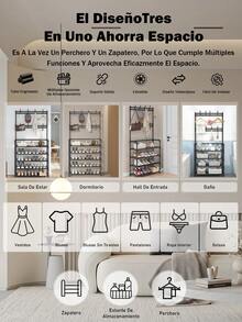 Zapatero Apilable Multiusos Con Marco De Metal, Estante Para Construir, Caja De Zapatos Portátil, 3/5 Niveles, Plegable, Creativo, De Hierro, Gran Estante De Almacenamiento Para Dormitorio, Armario, Zapatero, Caja De Almacenamiento De Zapatos Con Gancho Para Sombrero, Perchero, Entrada, Estante De Almacenamiento Grande, Zapatero, Armario, Sombrero, Zapatero, Abrigo Estante, Estante De Almacenamiento Multifuncional De Entrada - Cinco capas - Ver 4